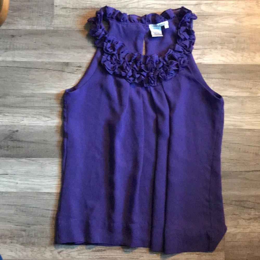 Ladies Purple Ruffled Neck Sleeveless Blouse 2/$25